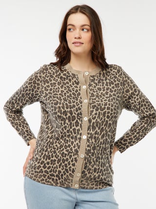 Cardigan sottile con stampa leopardata