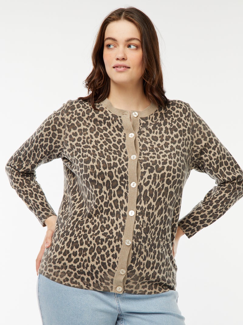 Cardigan sottile con stampa leopardata Beige - Kiabi