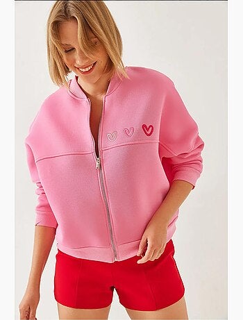 Cardigan spazzolato a tre strati con ricamo a cuore lucci