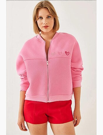 Cardigan spazzolato a tre strati con ricamo a cuore lucci