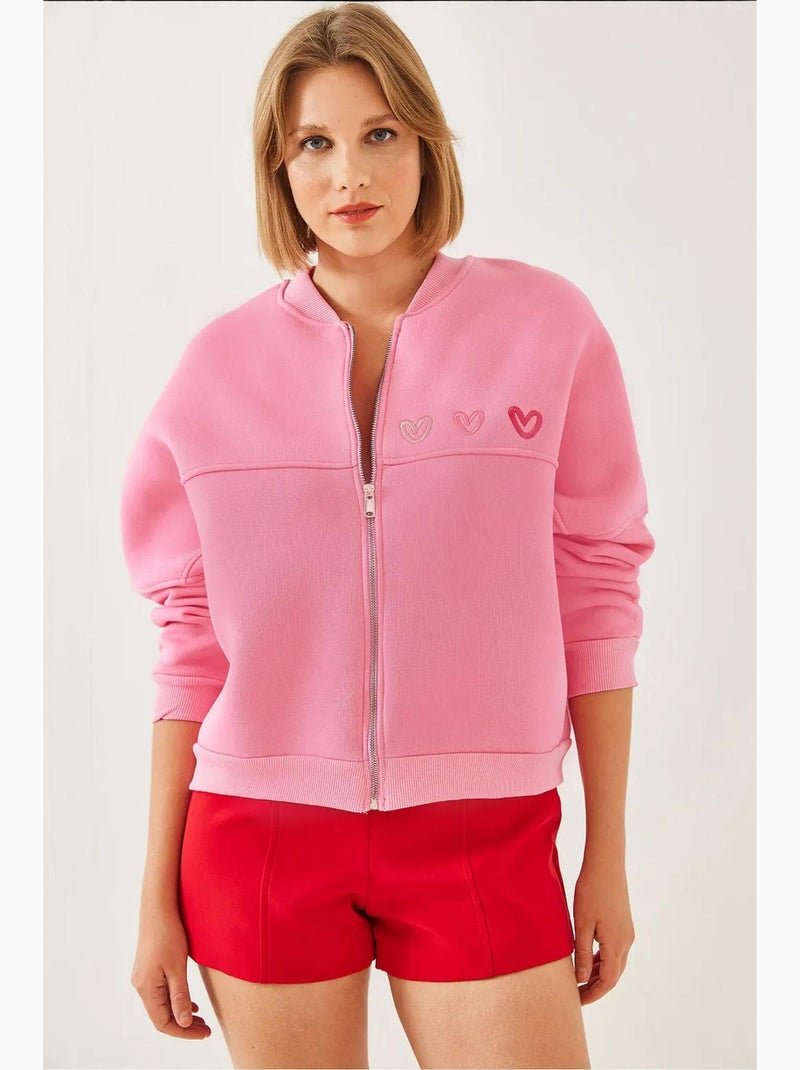 Cardigan spazzolato a tre strati con ricamo a cuore lucci Rosa fluo/Solinotes - Kiabi