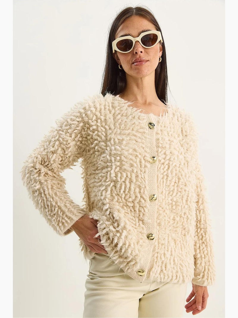 Cardigan testurizzato con bottoni lucci Beige argilla - Kiabi