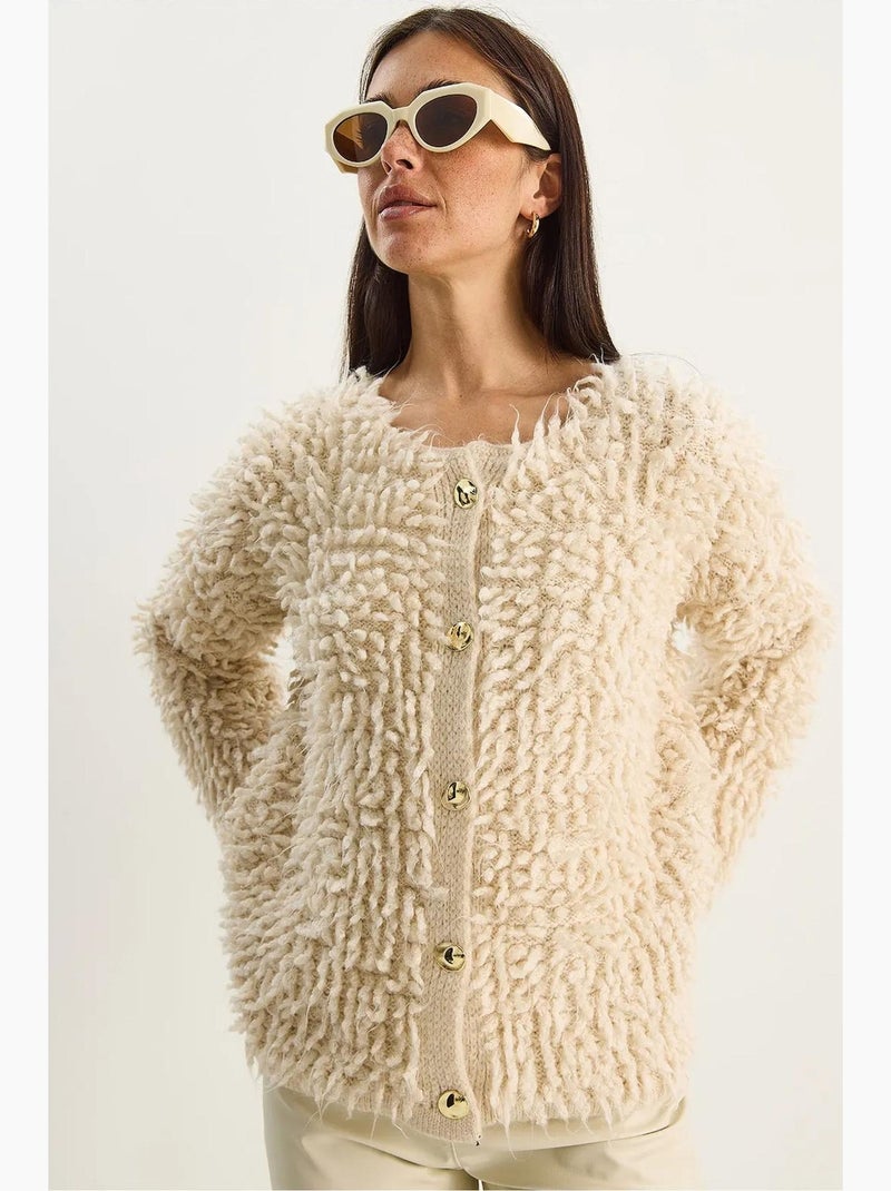 Cardigan testurizzato con bottoni lucci Beige argilla - Kiabi