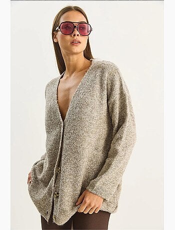 Cardigan testurizzato con scollo a v e bottoni lucci