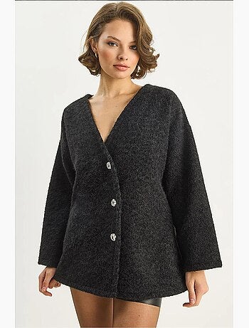 Cardigan testurizzato con scollo a v e bottoni lucci