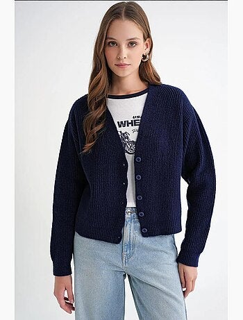 Cardigan testurizzato con scollo a v e bottoni mixray