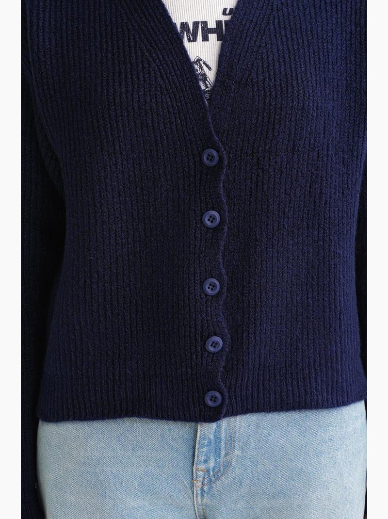 Cardigan testurizzato con scollo a v e bottoni mixray Blu marino - Kiabi