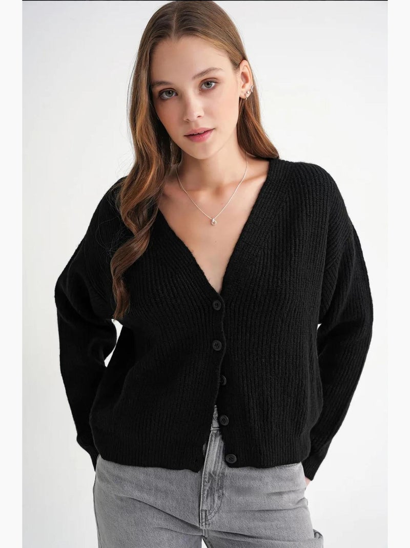Cardigan testurizzato con scollo a v e bottoni mixray Nero - Kiabi
