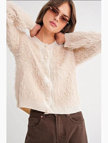 Cardigan testurizzato in peluche con bottoni mixray