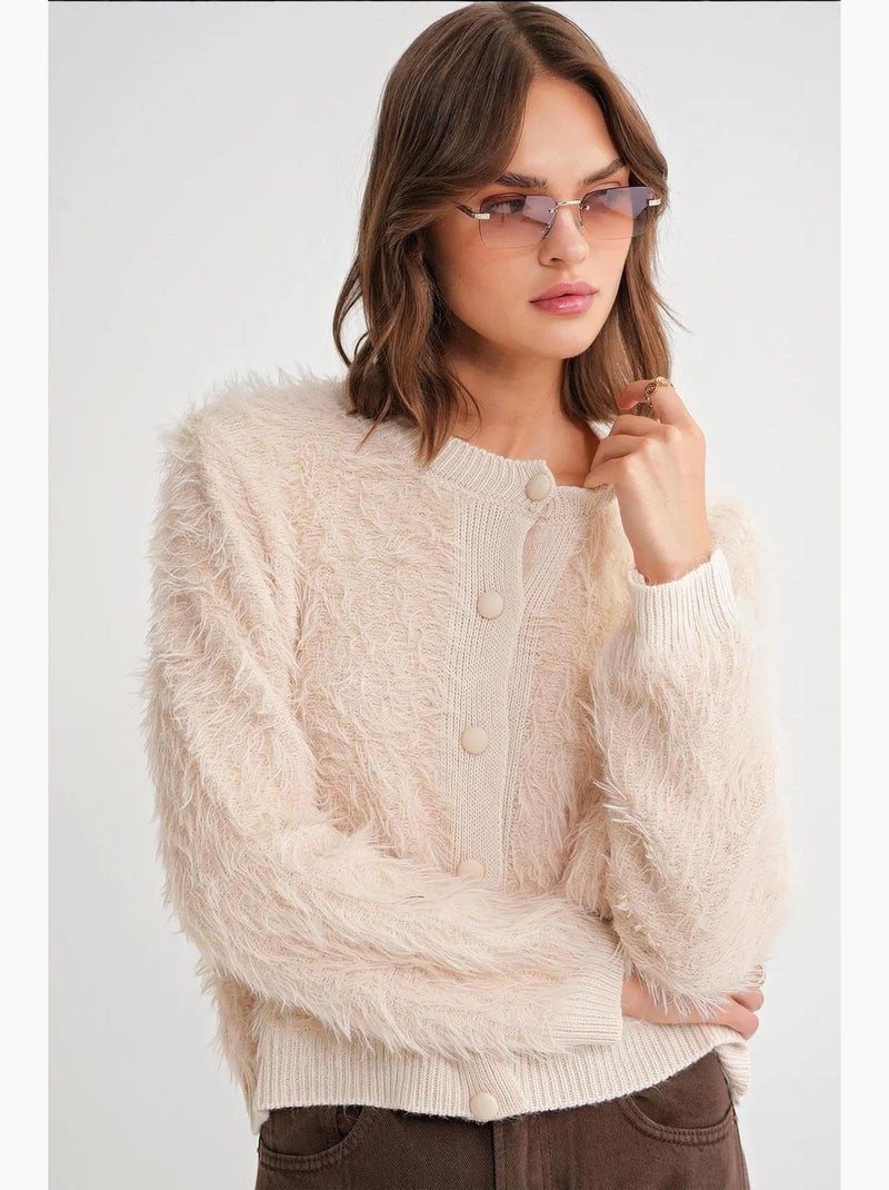 Cardigan testurizzato in peluche con bottoni mixray Beige - Kiabi