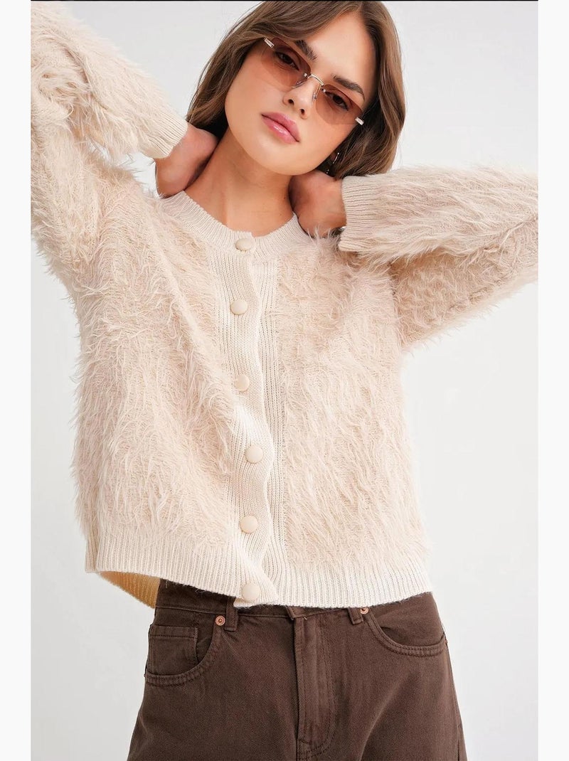 Cardigan testurizzato in peluche con bottoni mixray Beige - Kiabi