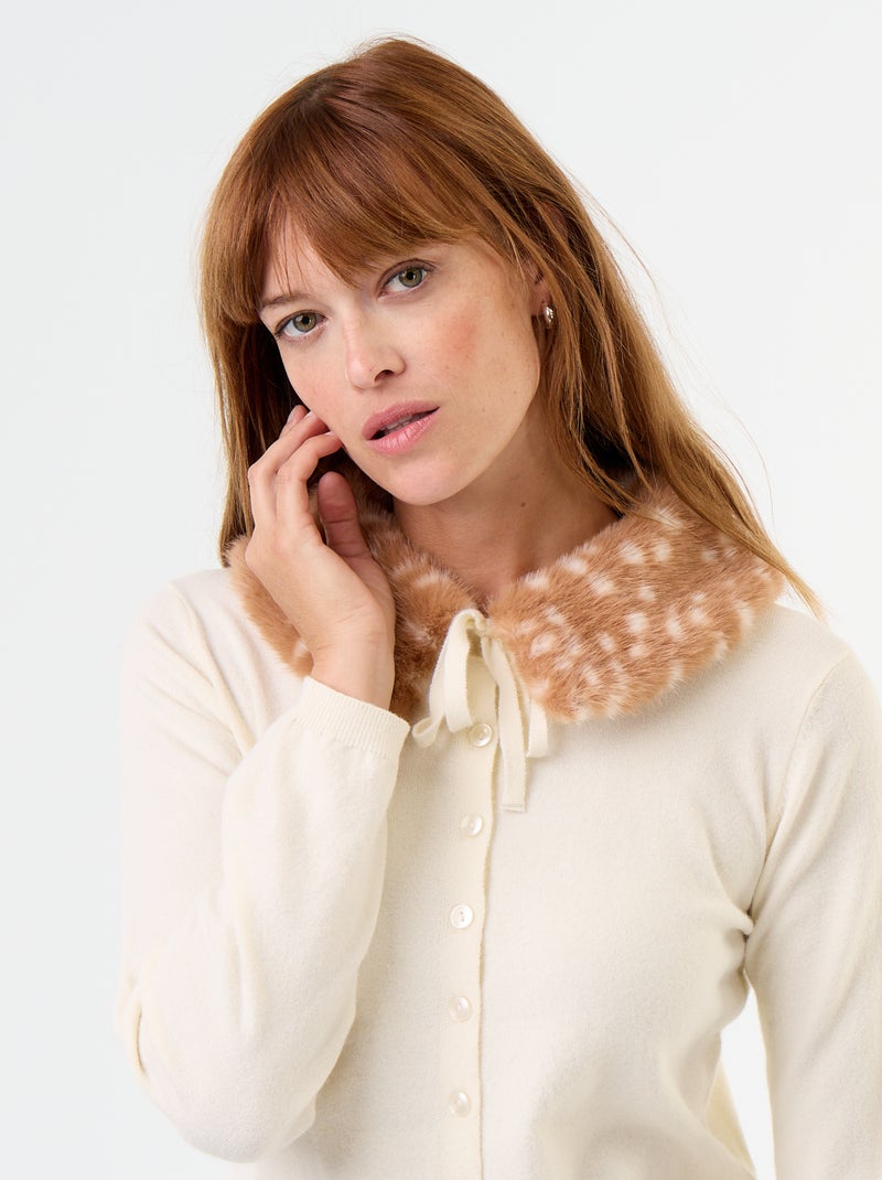 Cardigan tinta unita con collo in pelliccia sintetica Beige - Kiabi