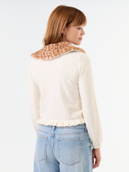 Cardigan tinta unita con collo in pelliccia sintetica - Kiabi