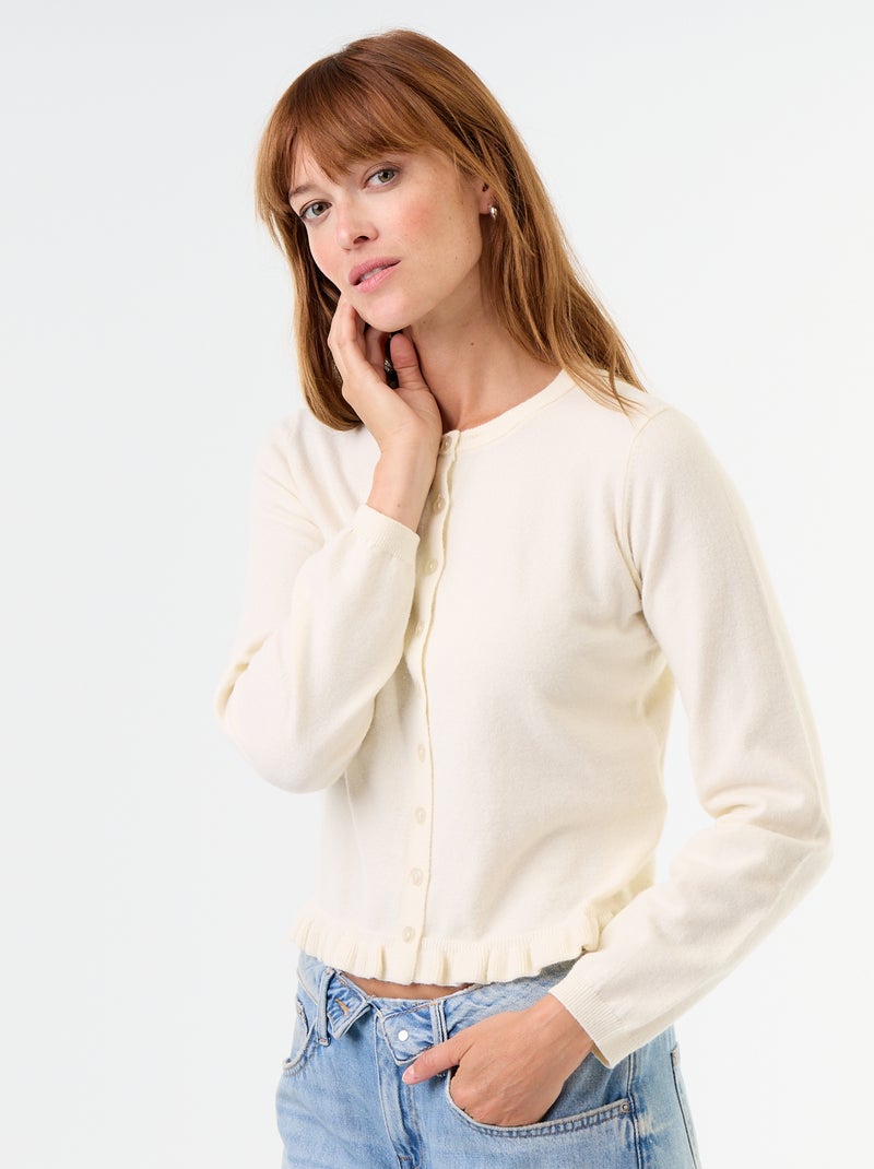 Cardigan tinta unita con collo in pelliccia sintetica Beige - Kiabi