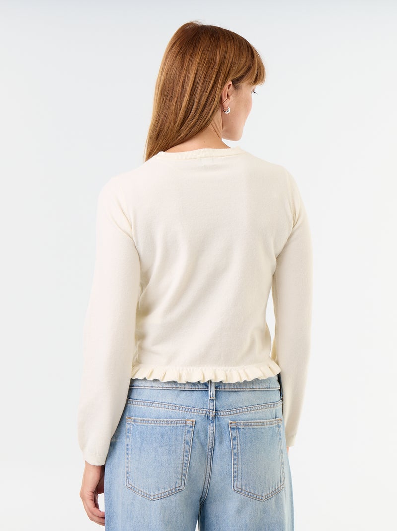Cardigan tinta unita con collo in pelliccia sintetica Beige - Kiabi