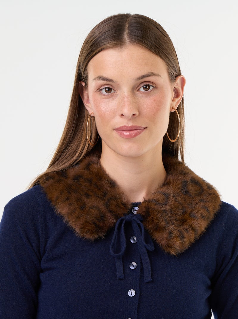 Cardigan tinta unita con collo in pelliccia sintetica Blu - Kiabi