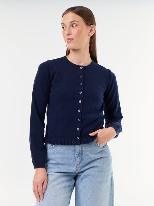 Cardigan tinta unita con collo in pelliccia sintetica - Kiabi
