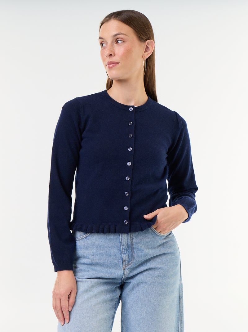 Cardigan tinta unita con collo in pelliccia sintetica Blu - Kiabi