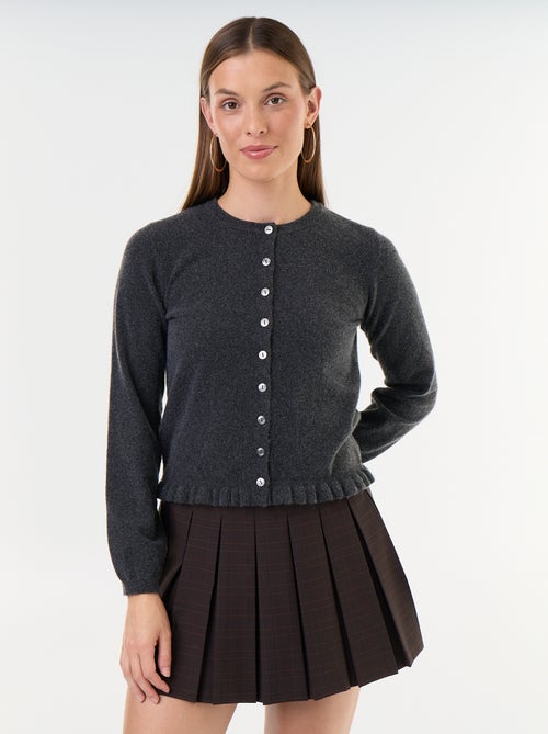Cardigan tinta unita con collo in pelliccia sintetica - Kiabi