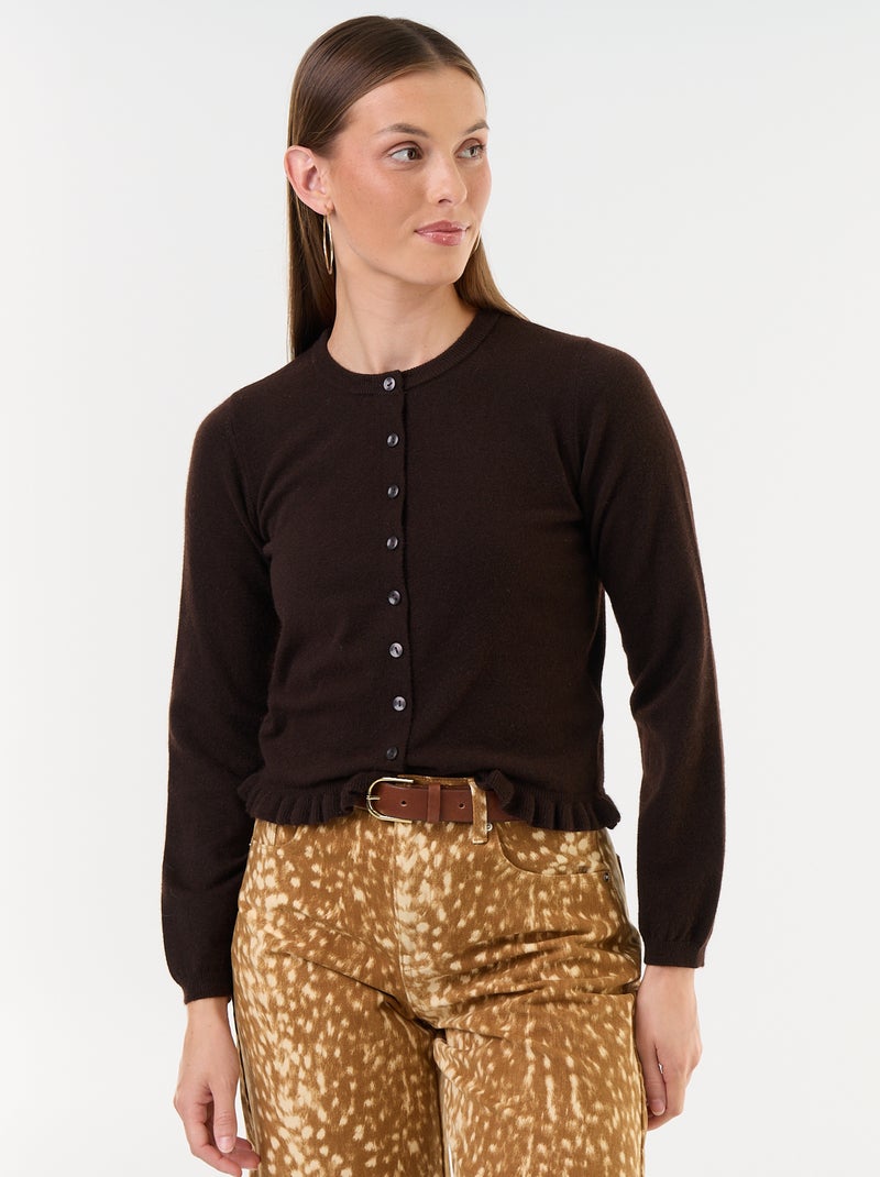 Cardigan tinta unita con collo in pelliccia sintetica Marrone - Kiabi