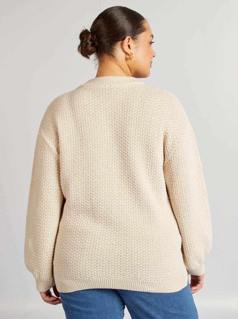 Cardigan tinta unita lavorato a maglia grossa con bottoni dorati BEIGE - Kiabi