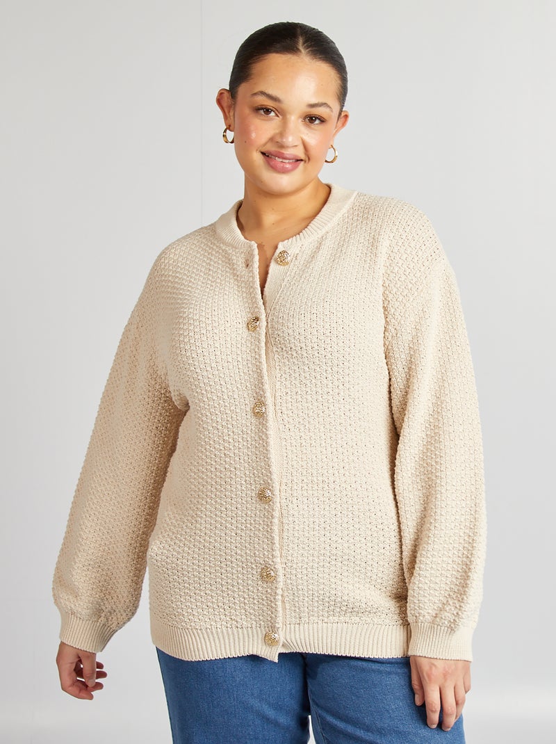 Cardigan tinta unita lavorato a maglia grossa con bottoni dorati BEIGE - Kiabi