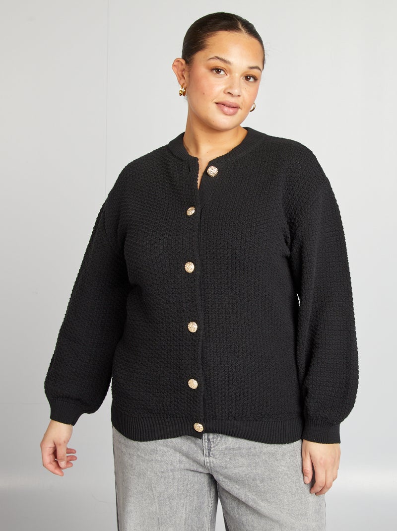 Cardigan tinta unita lavorato a maglia grossa con bottoni dorati nero - Kiabi