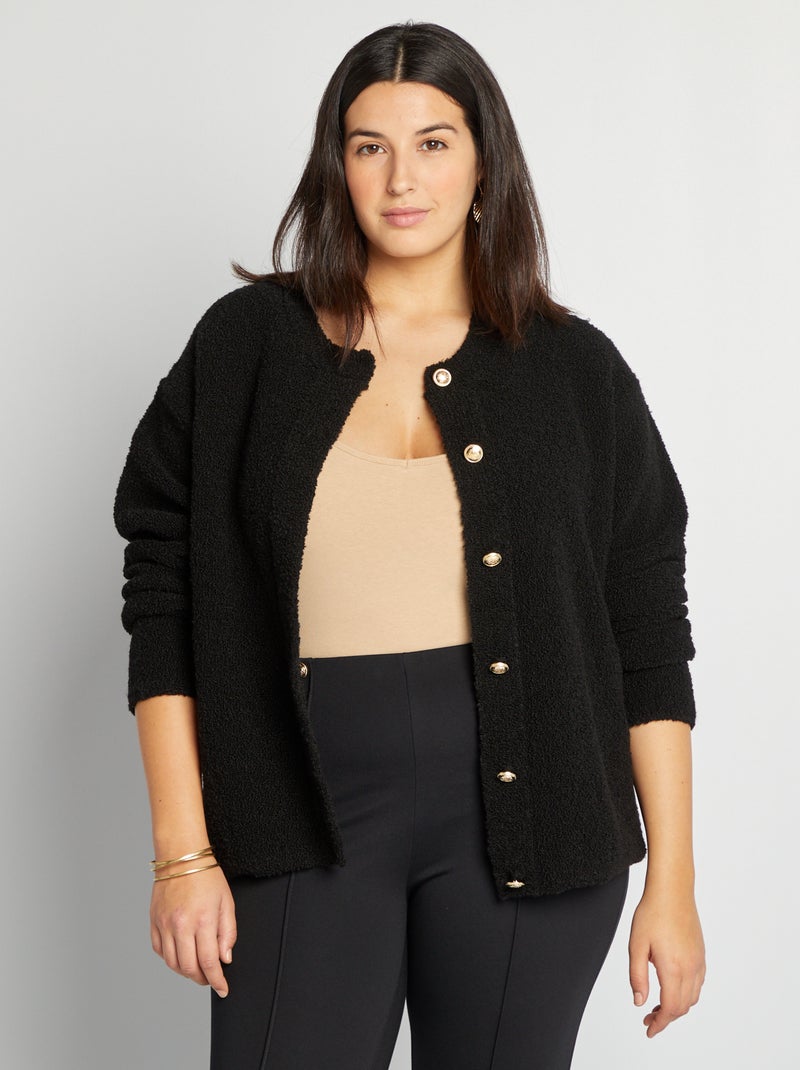 Cardigan tipo pile con bottoni dorati fantasia nero - Kiabi