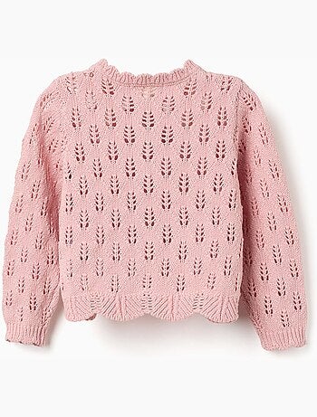 Cardigan traforato in cotone con bordi smerlati