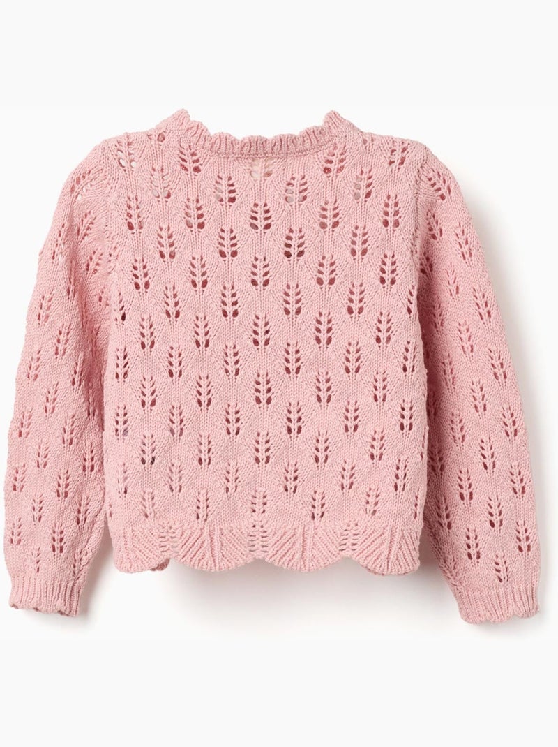 Cardigan traforato in cotone con bordi smerlati Rosa chiaro - Kiabi