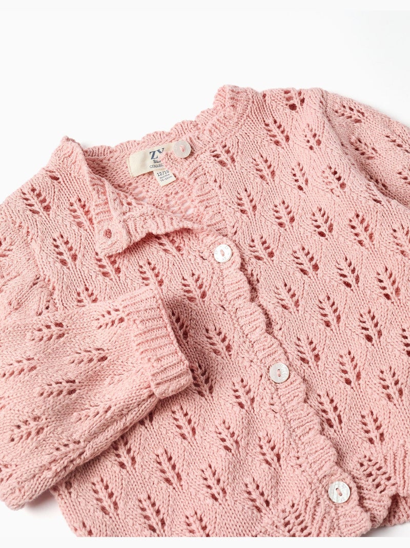 Cardigan traforato in cotone con bordi smerlati Rosa chiaro - Kiabi