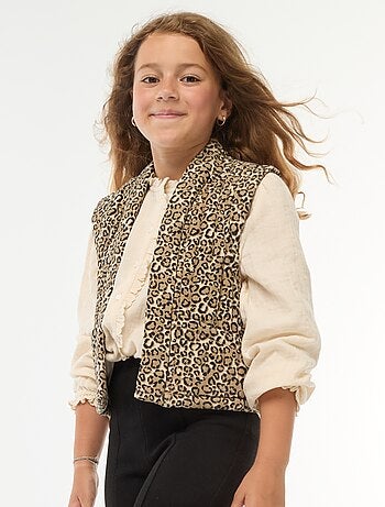 Cardigan trapuntato leopardato senza maniche