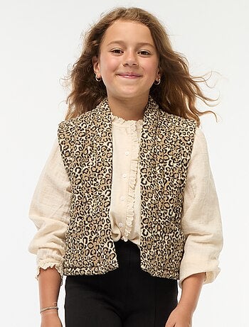 Cardigan trapuntato leopardato senza maniche