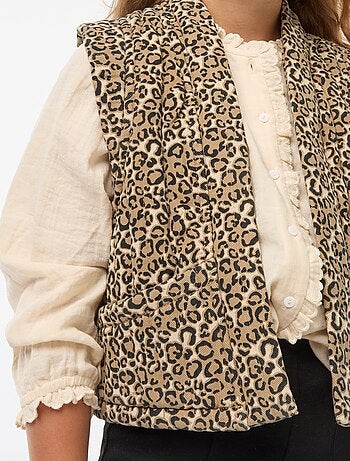 Cardigan trapuntato leopardato senza maniche
