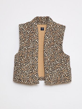Cardigan trapuntato leopardato senza maniche