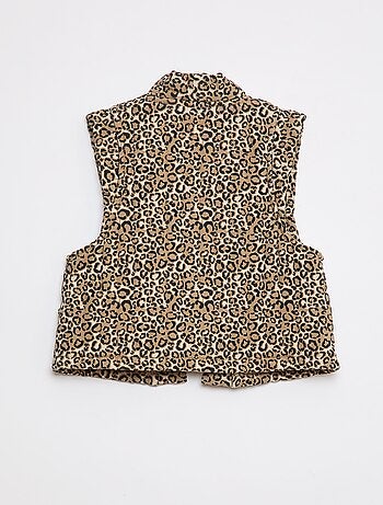 Cardigan trapuntato leopardato senza maniche