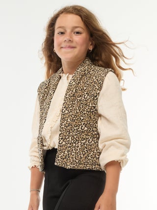 Cardigan trapuntato leopardato senza maniche