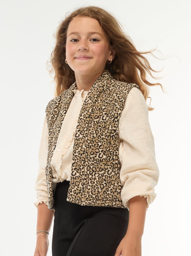 Cardigan trapuntato leopardato senza maniche Beige - Kiabi