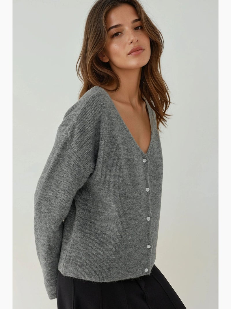 Cardigan ultra morbido con scollo a v, bottoni e doppio utilizzo hiccup Grigio nero - Kiabi