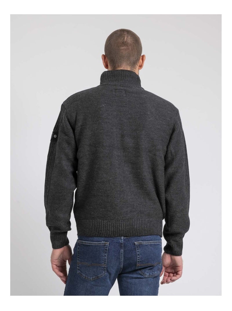 Cardigan zippé col montant pur coton LITRITON Grigio antracite - Kiabi