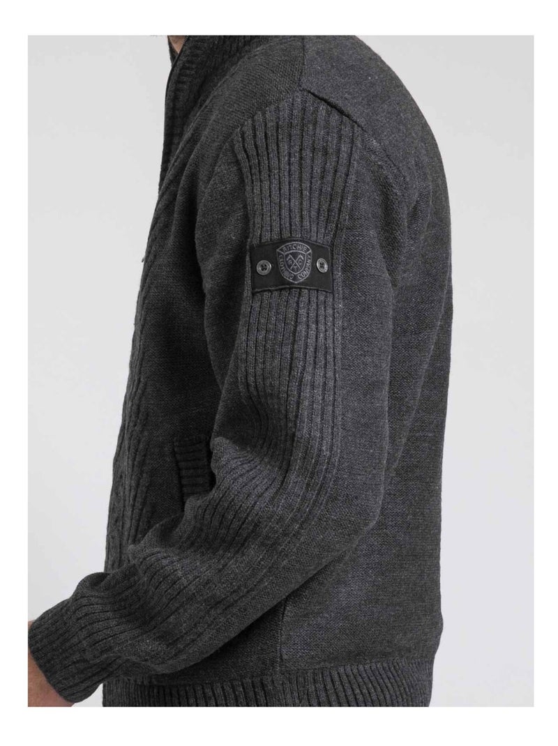 Cardigan zippé col montant pur coton LITRITON Grigio antracite - Kiabi