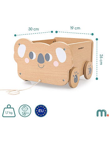 Carrello da tirare legno bambini 30x26cm portaoggetti koala mamabrum