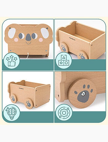 Carrello da tirare legno bambini 30x26cm portaoggetti koala mamabrum