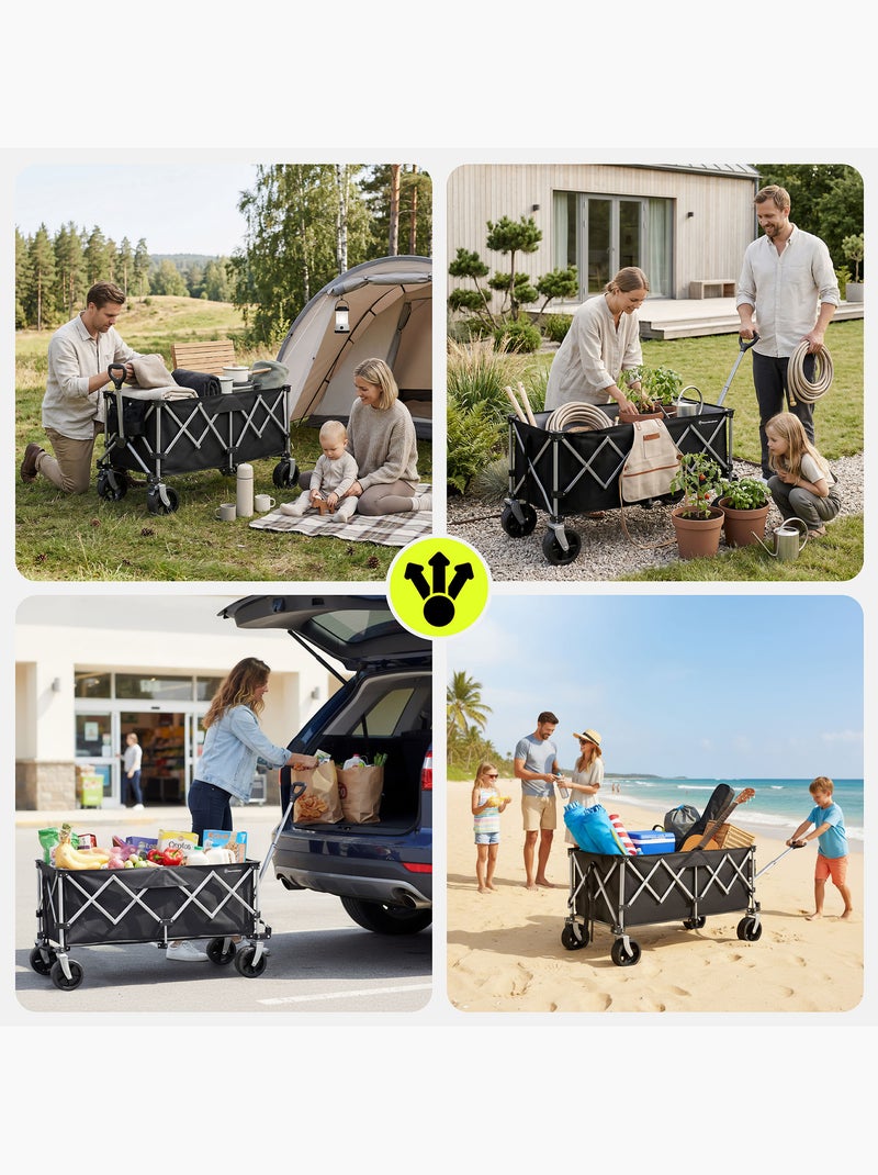 Carrello da Trasporto Pieghevole HyperMotion 250L con Ruote All Terrain e Struttura in Acciaio 100kg Nero Nero - Kiabi