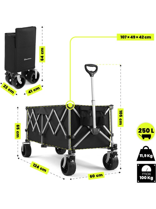 Carrello da Trasporto Pieghevole HyperMotion 250L con Ruote All Terrain e Struttura in Acciaio 100kg - Kiabi