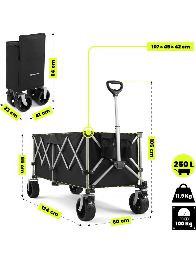 Carrello da Trasporto Pieghevole HyperMotion 250L con Ruote All Terrain e Struttura in Acciaio 100kg Nero Nero - Kiabi