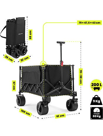 Carrello HyperMotion 200L pieghevole 80kg ruote tutto terreno robusto pratico compatto facile uso