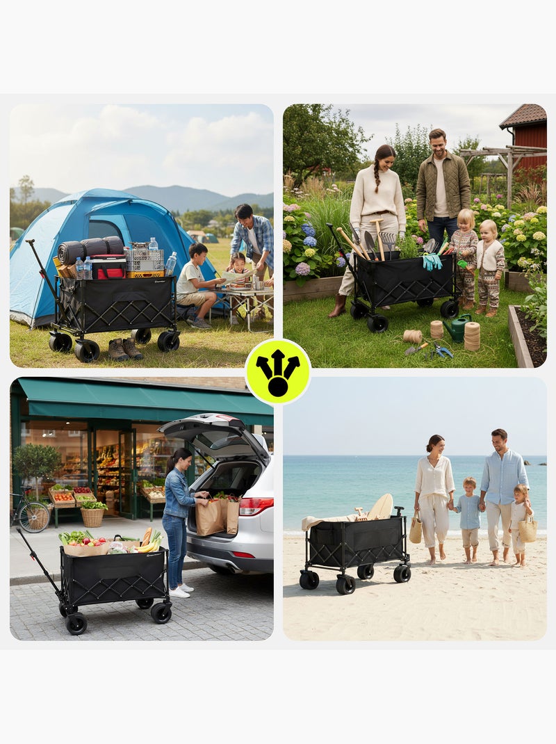Carrello HyperMotion 200L pieghevole 80kg ruote tutto terreno robusto pratico compatto facile uso Nero Nero - Kiabi