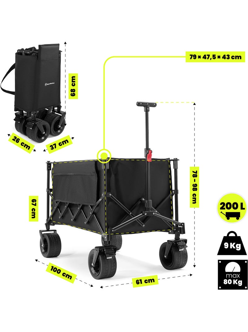 Carrello HyperMotion 200L pieghevole 80kg ruote tutto terreno robusto pratico compatto facile uso Nero Nero - Kiabi