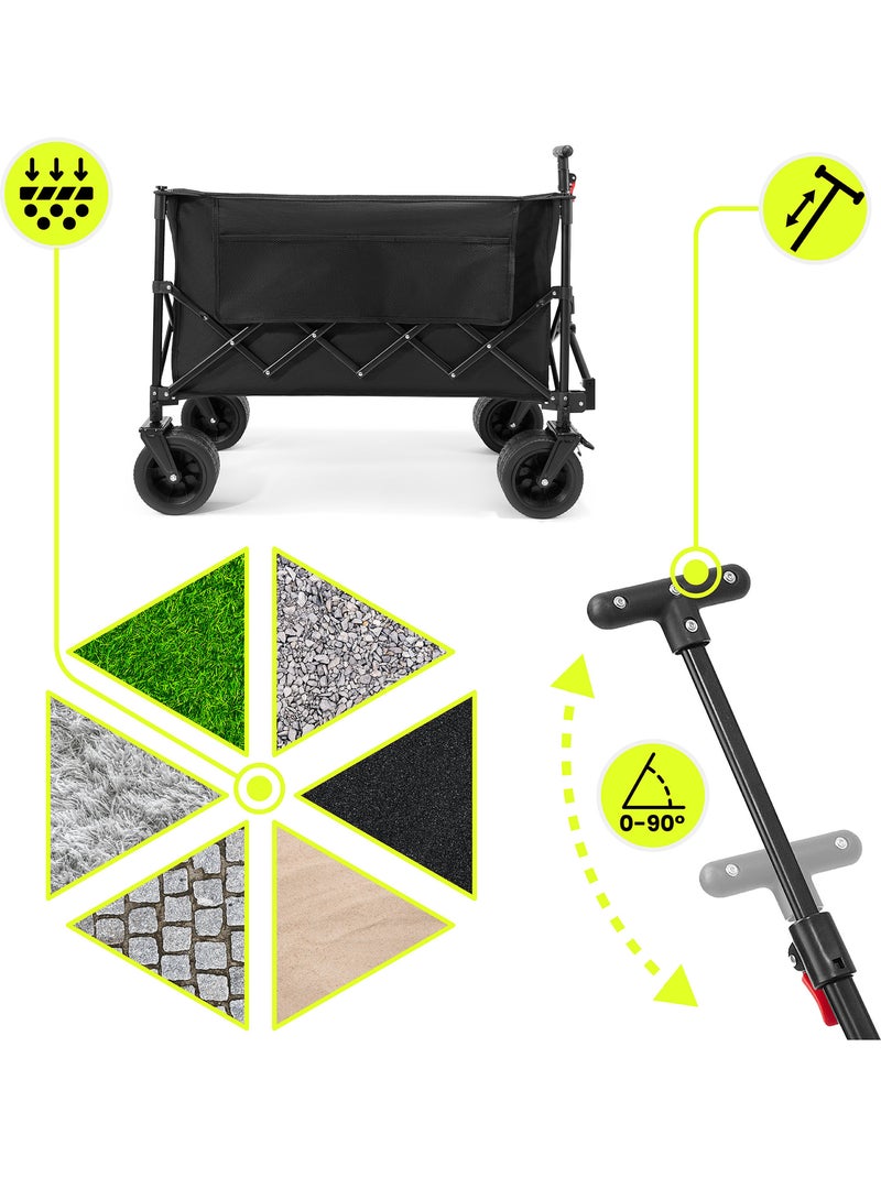 Carrello HyperMotion 200L pieghevole 80kg ruote tutto terreno robusto pratico compatto facile uso Nero Nero - Kiabi